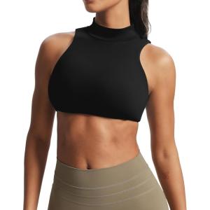 imageAoxjox Womens Kim Cutout High Neck Tank Workout Sports Bras Fitness Training Gym Bra Yoga CropBlack