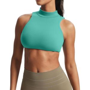 imageAoxjox Womens Kim Cutout High Neck Tank Workout Sports Bras Fitness Training Gym Bra Yoga CropTurquoise