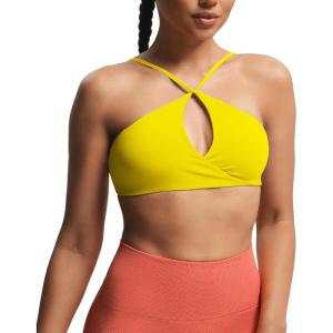 imageAoxjox Womens Workout Sports Bras Fitness Adjusted Ariel Halter Bra Yoga Crop TankVibrant Yellow
