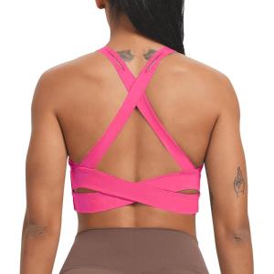 imageAoxjox Womens Workout Sports Bras Fitness Trainning Infinity Gym Bra Yoga Crop TankAzalea Pink