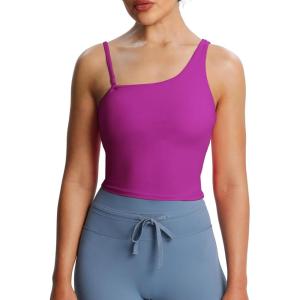 imageAoxjox Womens Workout Sports Bras One Shoulder Astoria Longline Tank Fitness Training Gym Yoga Crop TanksPurple