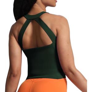 imageAoxjox Crop Tops for Women MidLength Longline Workout Sports Kennedy Training TankForest Green