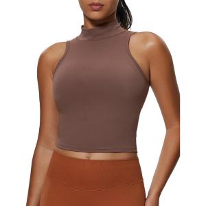 imageAoxjox Womens High Neck Sleeveless Vests Kim Cutout Tank Tops Gym Workout T Shirt TopFudge Coffee