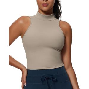 imageAoxjox Womens High Neck Sleeveless Vests Kim Cutout Tank Tops Gym Workout T Shirt TopMink