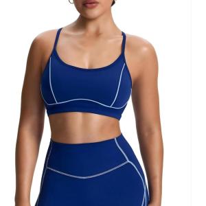 imageAoxjox Womens Workout Sports Bras Fitness Training Gym Lexi Lined Bra Yoga Crop TankBellwether BlueAiry Blue