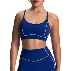 imageAoxjox Womens Workout Sports Bras Fitness Training Gym Lexi Lined Bra Yoga Crop TankBellwether BlueSpun Sugar