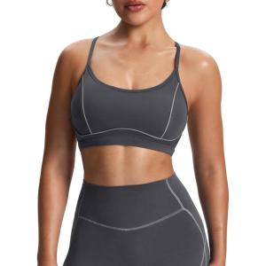 imageAoxjox Womens Workout Sports Bras Fitness Training Gym Lexi Lined Bra Yoga Crop TankIron GreyGrey