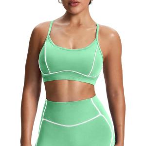 imageAoxjox Womens Workout Sports Bras Fitness Training Gym Lexi Lined Bra Yoga Crop TankKatydid GreenWhite