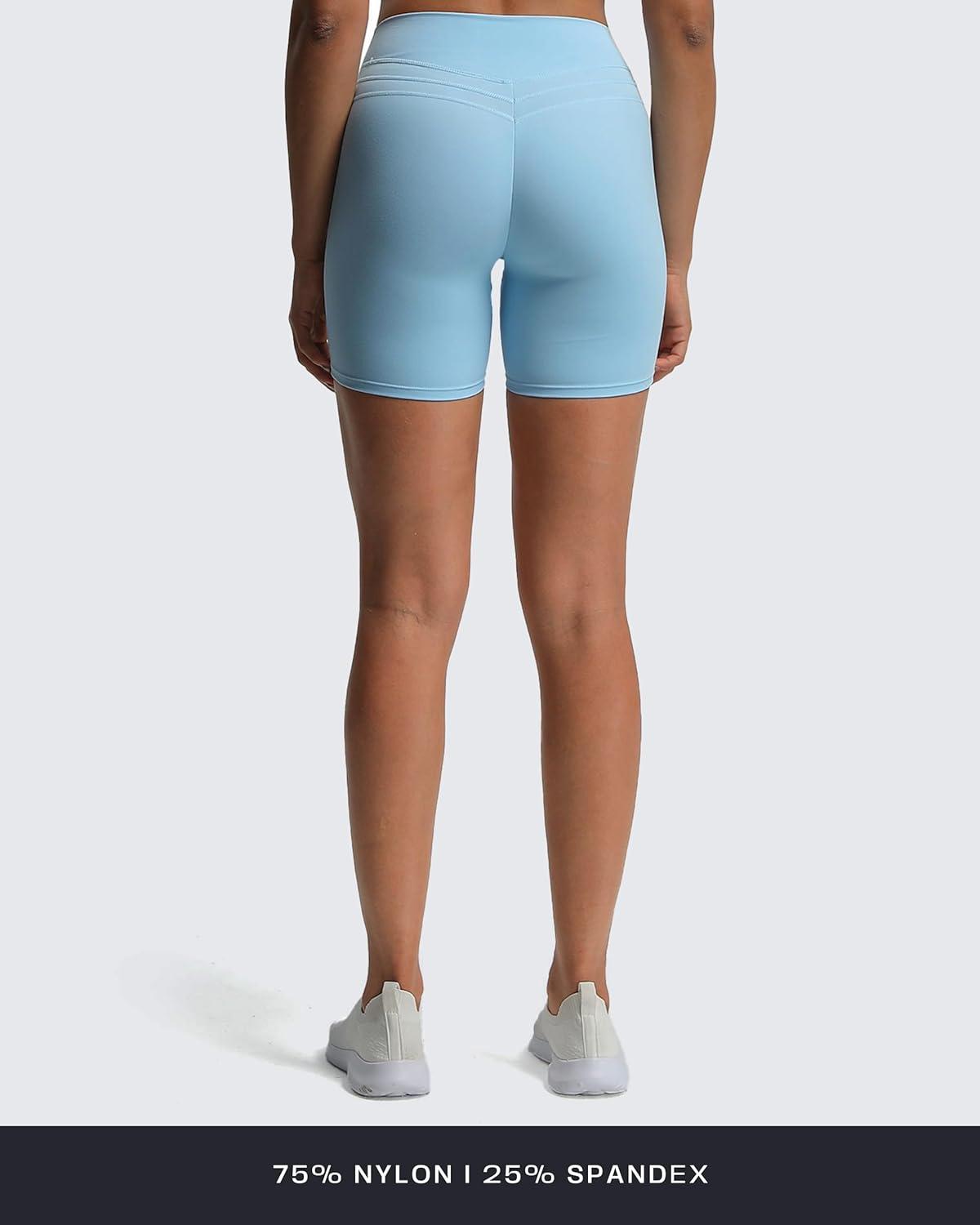 imageAoxjox Luna Workout Biker Shorts for Women Tummy Control High Waisted Exercise Athletic Gym Running Yoga Short 6quotAiry Blue