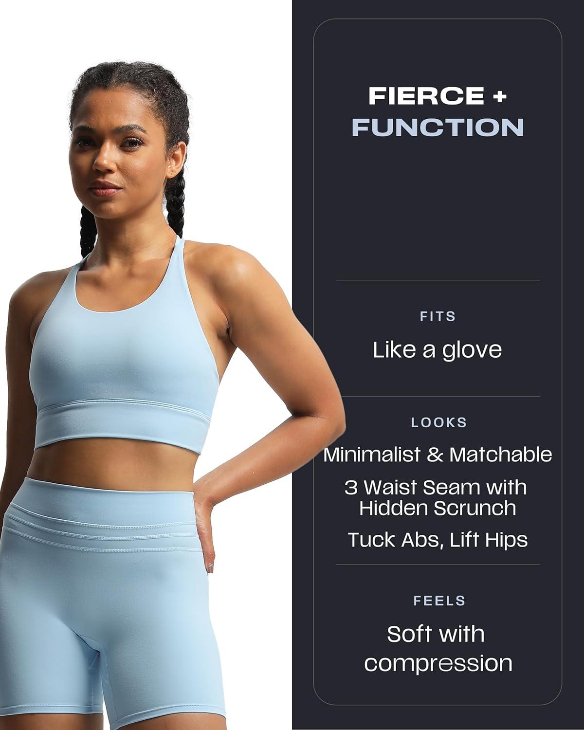 imageAoxjox Luna Workout Biker Shorts for Women Tummy Control High Waisted Exercise Athletic Gym Running Yoga Short 6quotAiry Blue