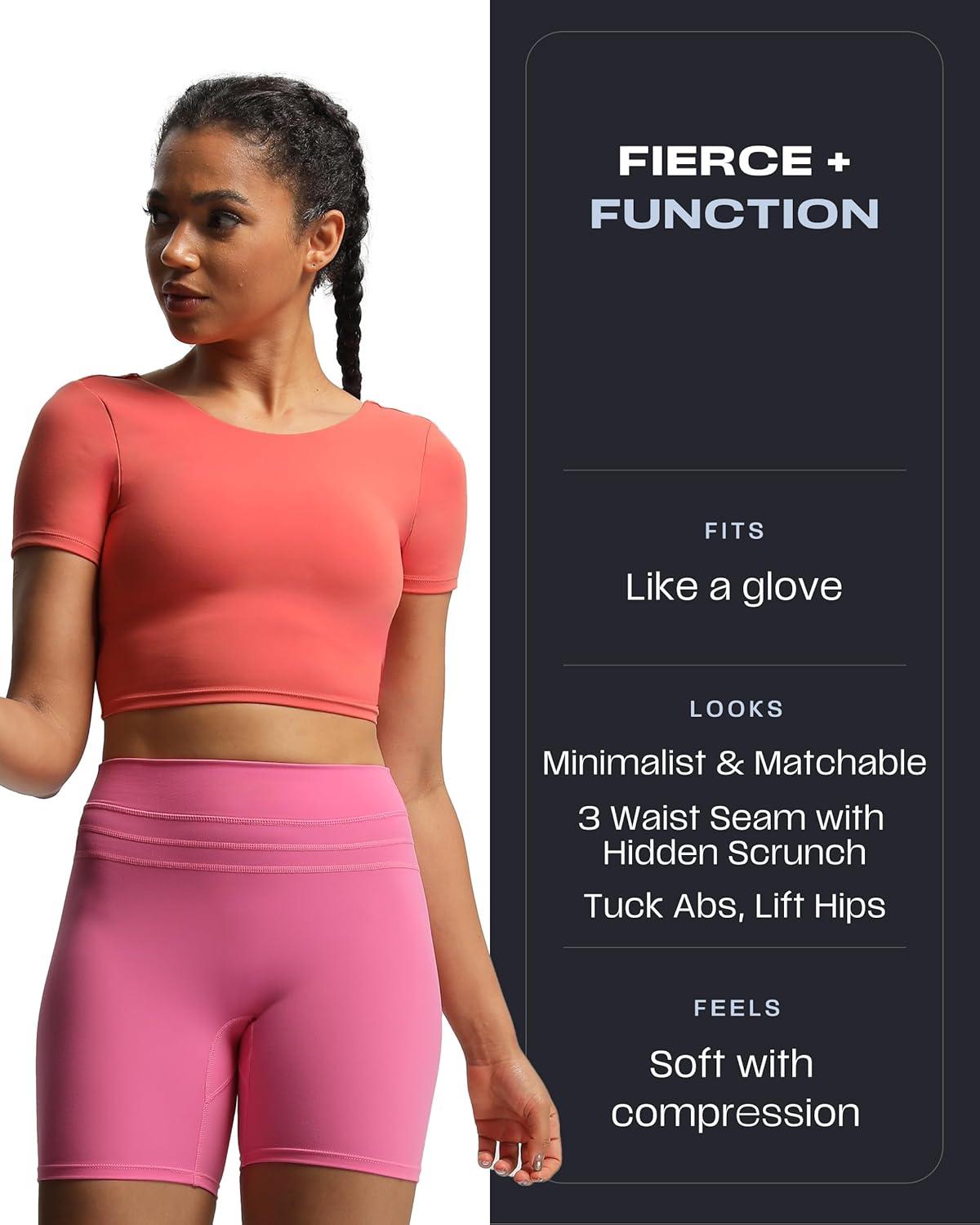 imageAoxjox Luna Workout Biker Shorts for Women Tummy Control High Waisted Exercise Athletic Gym Running Yoga Short 6quotAzalea Pink