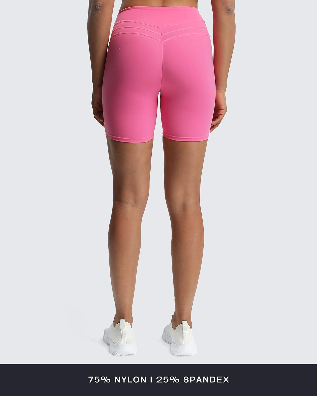 imageAoxjox Luna Workout Biker Shorts for Women Tummy Control High Waisted Exercise Athletic Gym Running Yoga Short 6quotAzalea Pink