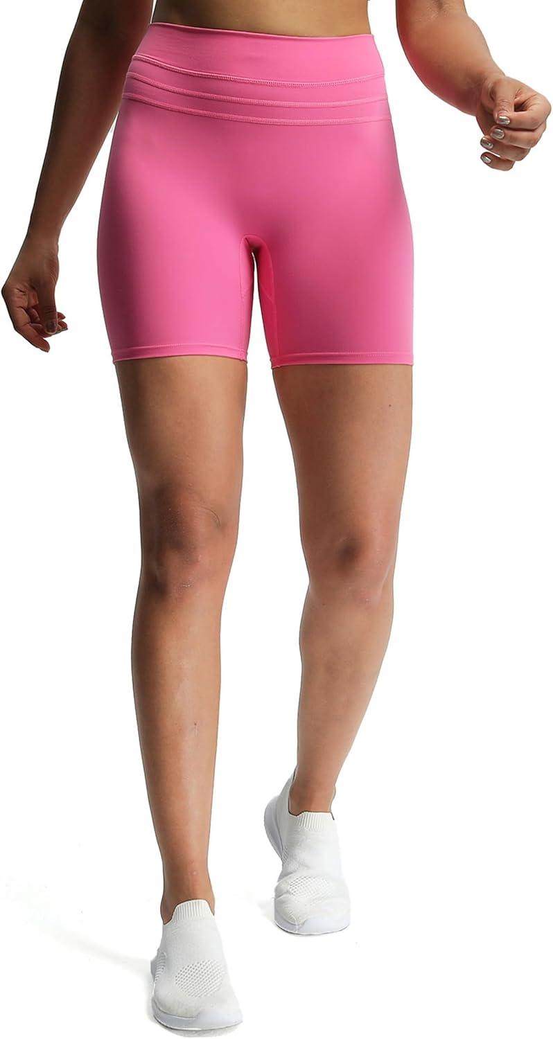 imageAoxjox Luna Workout Biker Shorts for Women Tummy Control High Waisted Exercise Athletic Gym Running Yoga Short 6quotAzalea Pink