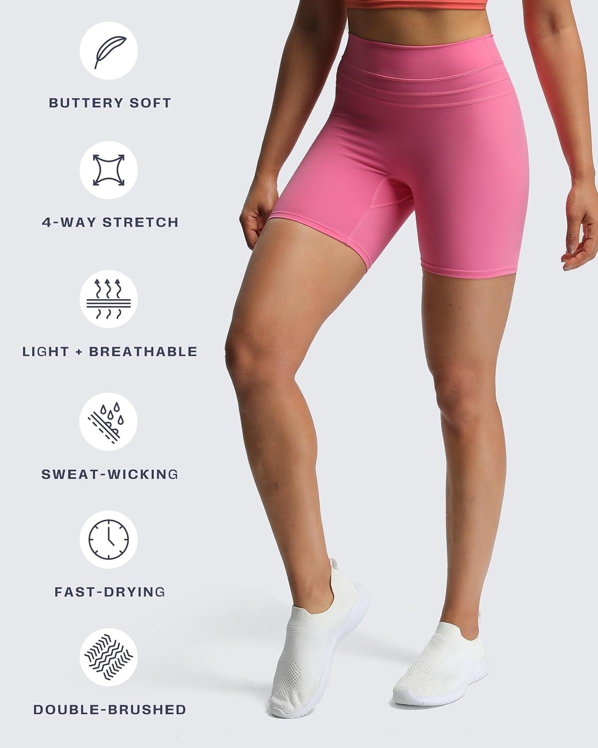 imageAoxjox Luna Workout Biker Shorts for Women Tummy Control High Waisted Exercise Athletic Gym Running Yoga Short 6quotAzalea Pink