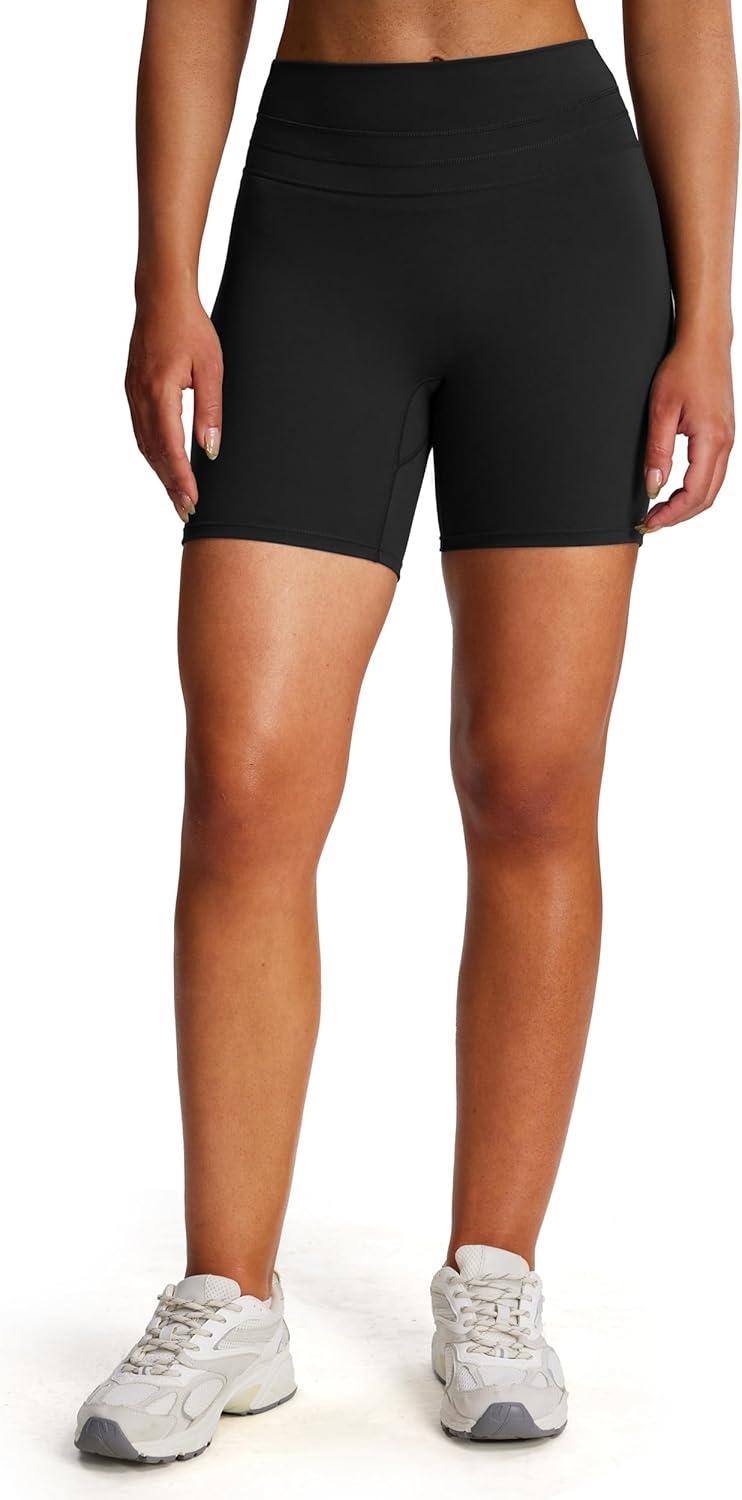 imageAoxjox Luna Workout Biker Shorts for Women Tummy Control High Waisted Exercise Athletic Gym Running Yoga Short 6quotBlack
