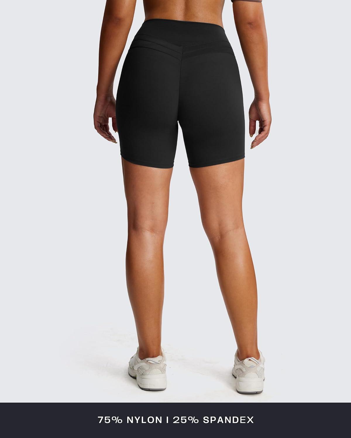 imageAoxjox Luna Workout Biker Shorts for Women Tummy Control High Waisted Exercise Athletic Gym Running Yoga Short 6quotBlack