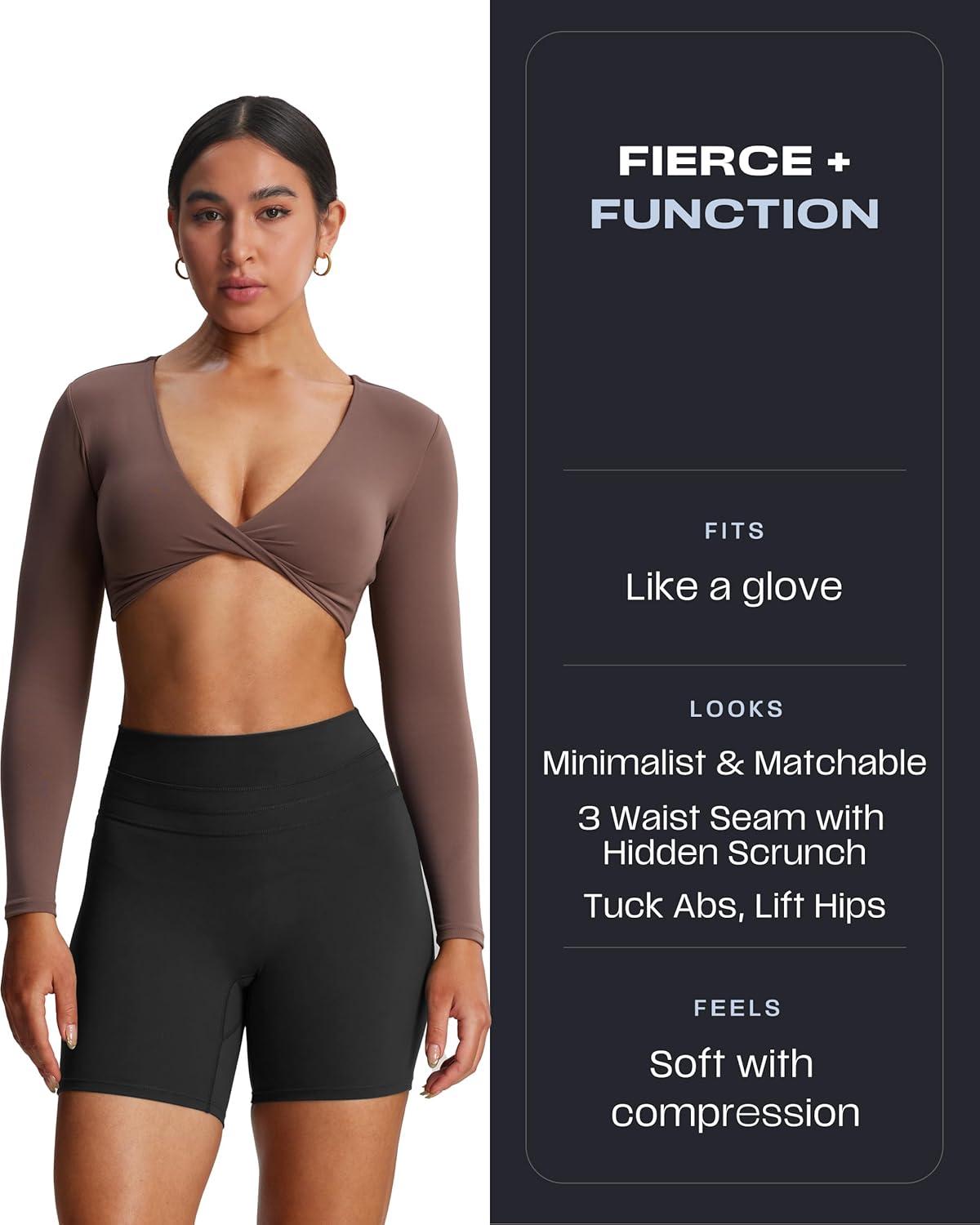 imageAoxjox Luna Workout Biker Shorts for Women Tummy Control High Waisted Exercise Athletic Gym Running Yoga Short 6quotBlack