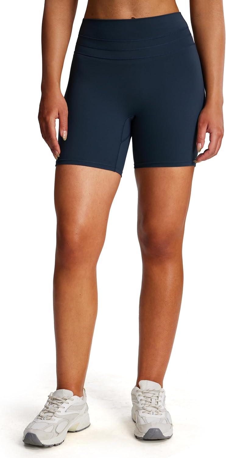 imageAoxjox Luna Workout Biker Shorts for Women Tummy Control High Waisted Exercise Athletic Gym Running Yoga Short 6quotBlueberry