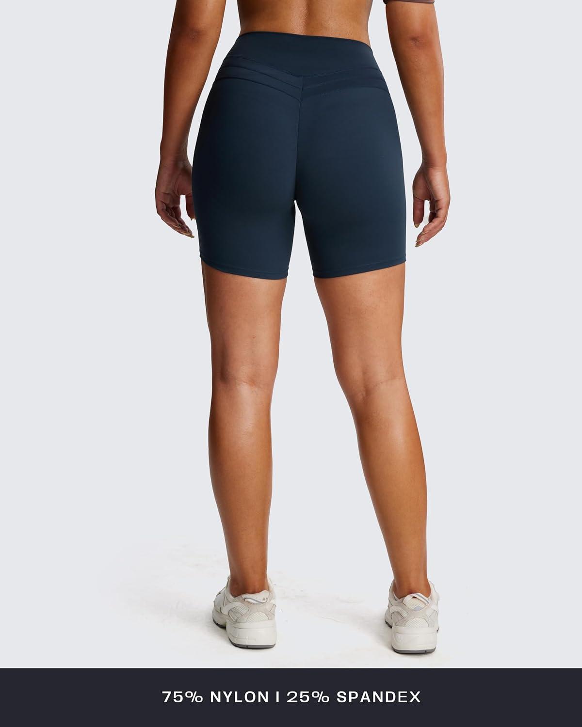 imageAoxjox Luna Workout Biker Shorts for Women Tummy Control High Waisted Exercise Athletic Gym Running Yoga Short 6quotBlueberry