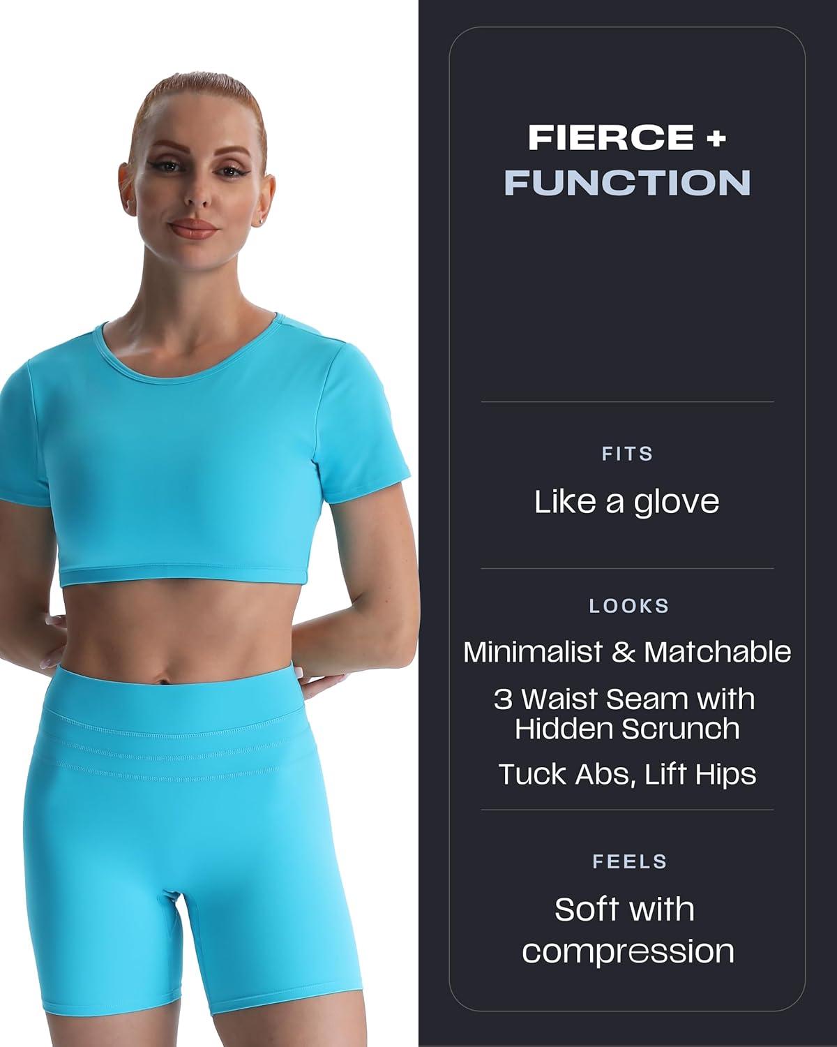 imageAoxjox Luna Workout Biker Shorts for Women Tummy Control High Waisted Exercise Athletic Gym Running Yoga Short 6quotCascade Blue