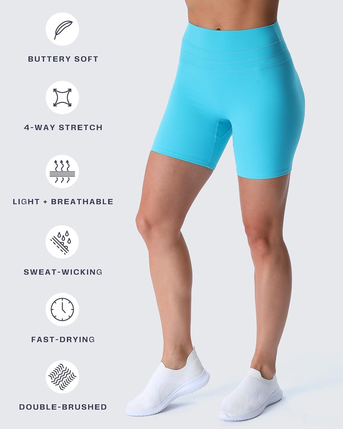 imageAoxjox Luna Workout Biker Shorts for Women Tummy Control High Waisted Exercise Athletic Gym Running Yoga Short 6quotCascade Blue