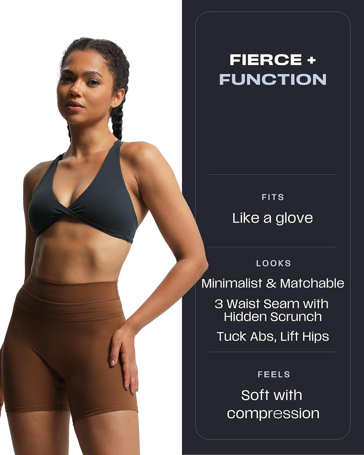 imageAoxjox Luna Workout Biker Shorts for Women Tummy Control High Waisted Exercise Athletic Gym Running Yoga Short 6quotDandelion Brown