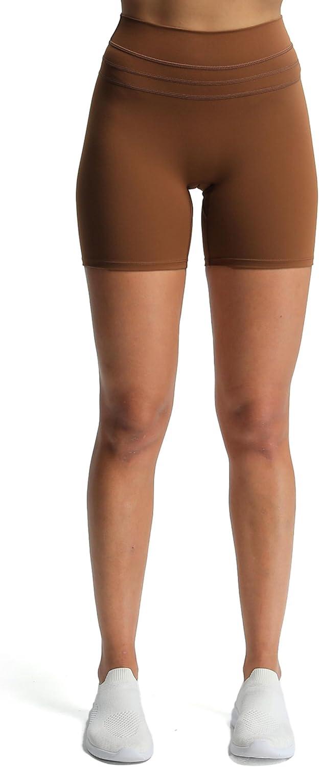 imageAoxjox Luna Workout Biker Shorts for Women Tummy Control High Waisted Exercise Athletic Gym Running Yoga Short 6quotDandelion Brown