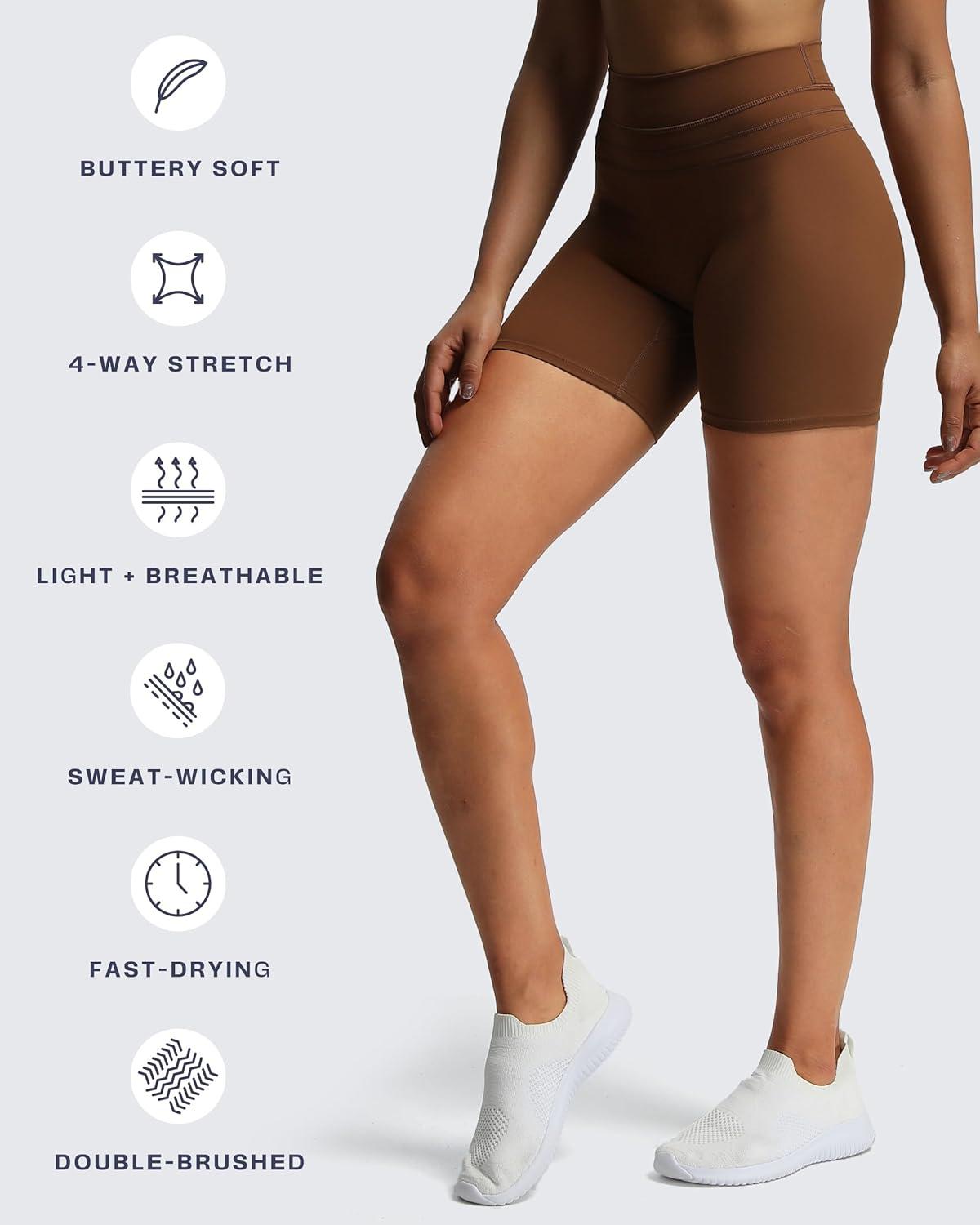 imageAoxjox Luna Workout Biker Shorts for Women Tummy Control High Waisted Exercise Athletic Gym Running Yoga Short 6quotDandelion Brown