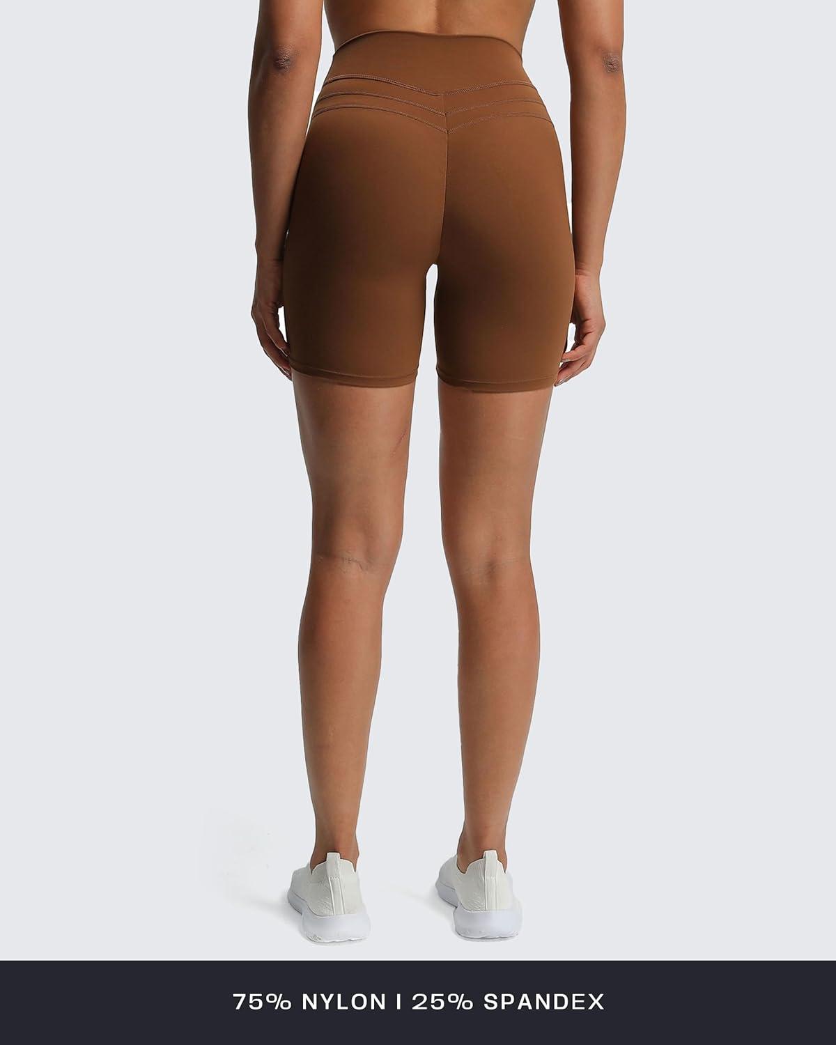 imageAoxjox Luna Workout Biker Shorts for Women Tummy Control High Waisted Exercise Athletic Gym Running Yoga Short 6quotDandelion Brown