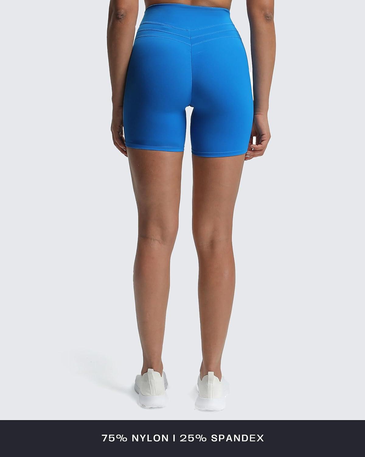 imageAoxjox Luna Workout Biker Shorts for Women Tummy Control High Waisted Exercise Athletic Gym Running Yoga Short 6quotDirectoire Blue