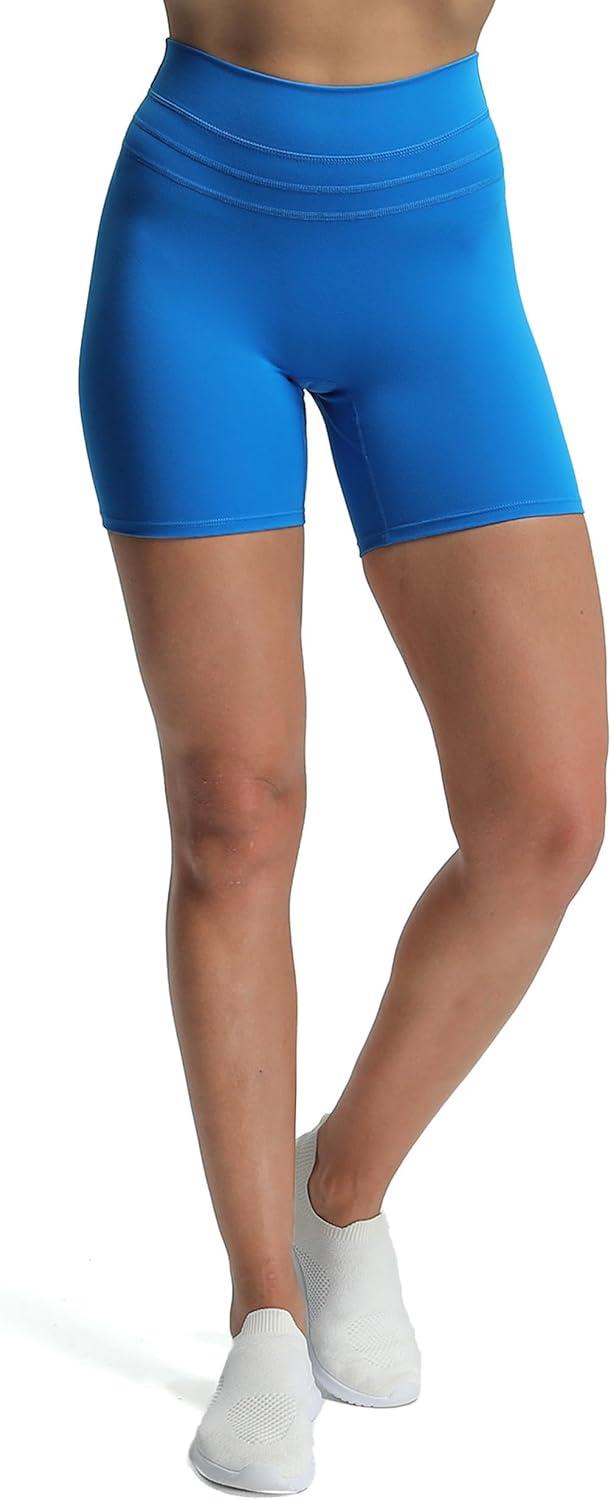 imageAoxjox Luna Workout Biker Shorts for Women Tummy Control High Waisted Exercise Athletic Gym Running Yoga Short 6quotDirectoire Blue