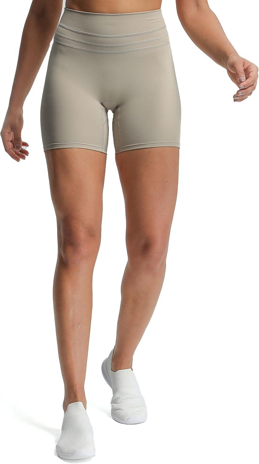 imageAoxjox Luna Workout Biker Shorts for Women Tummy Control High Waisted Exercise Athletic Gym Running Yoga Short 6quotMink