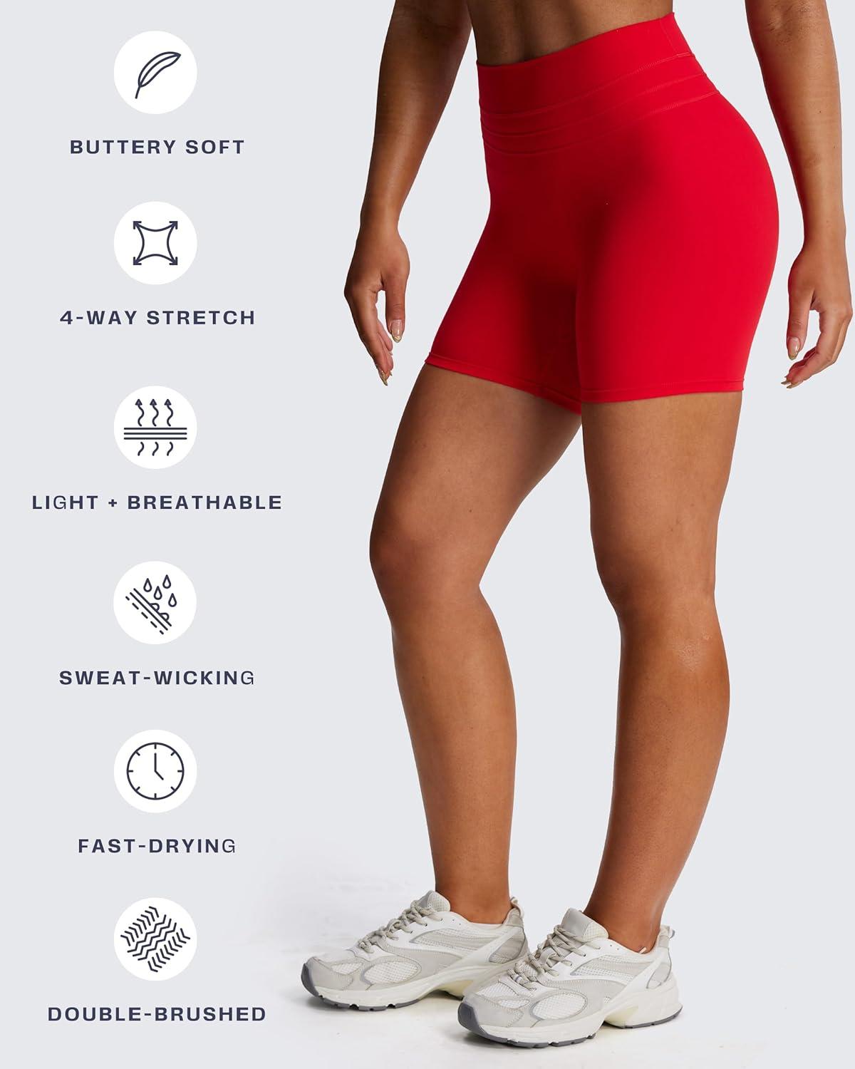 imageAoxjox Luna Workout Biker Shorts for Women Tummy Control High Waisted Exercise Athletic Gym Running Yoga Short 6quotRacing Red