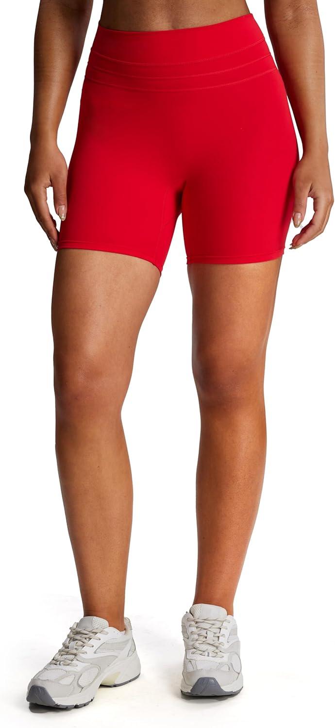 imageAoxjox Luna Workout Biker Shorts for Women Tummy Control High Waisted Exercise Athletic Gym Running Yoga Short 6quotRacing Red