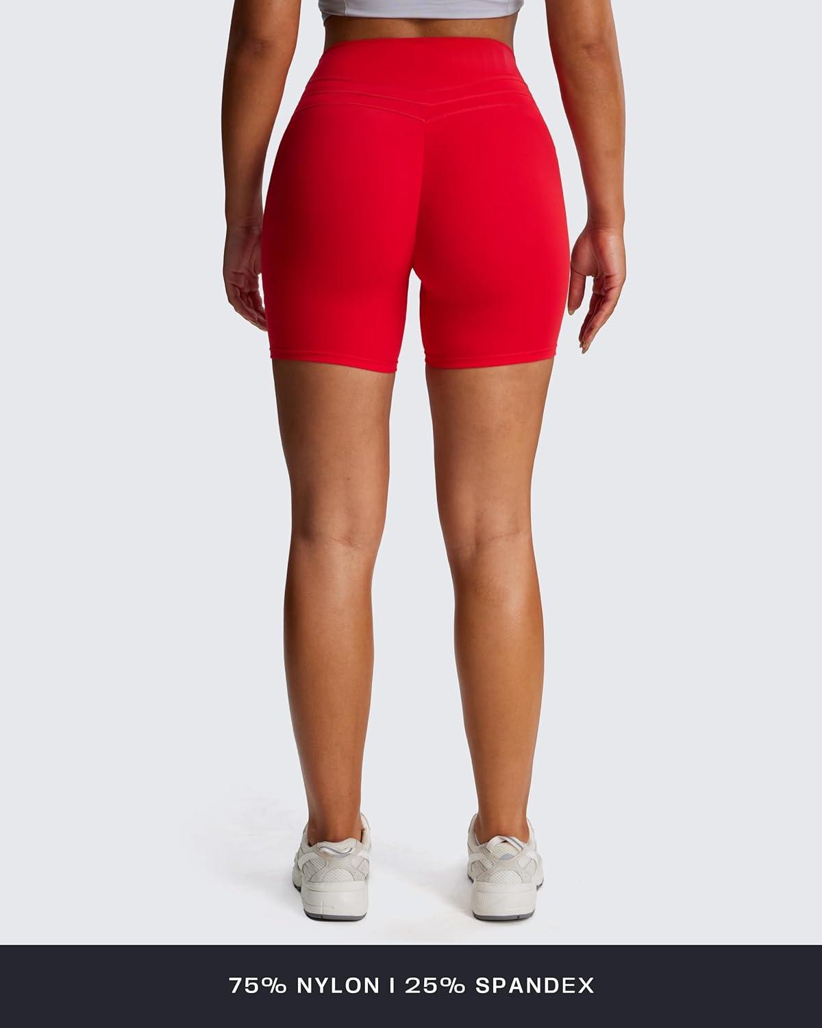 imageAoxjox Luna Workout Biker Shorts for Women Tummy Control High Waisted Exercise Athletic Gym Running Yoga Short 6quotRacing Red