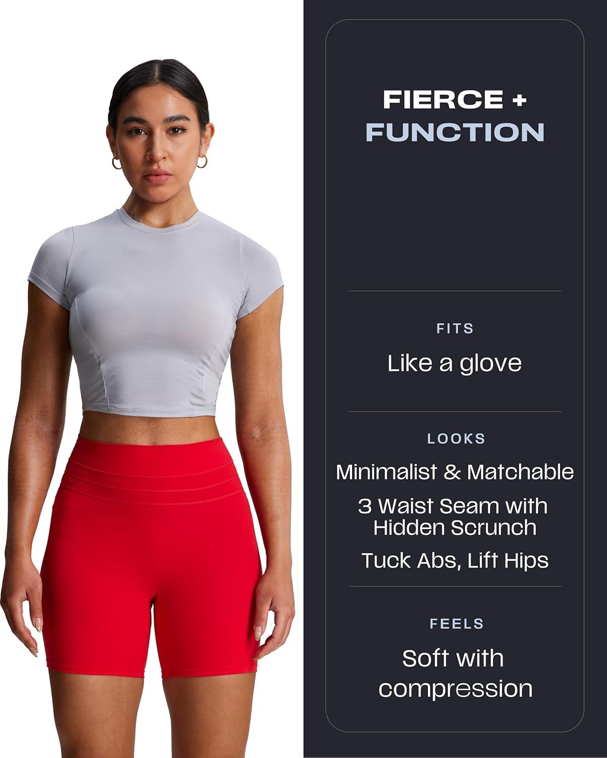 imageAoxjox Luna Workout Biker Shorts for Women Tummy Control High Waisted Exercise Athletic Gym Running Yoga Short 6quotRacing Red