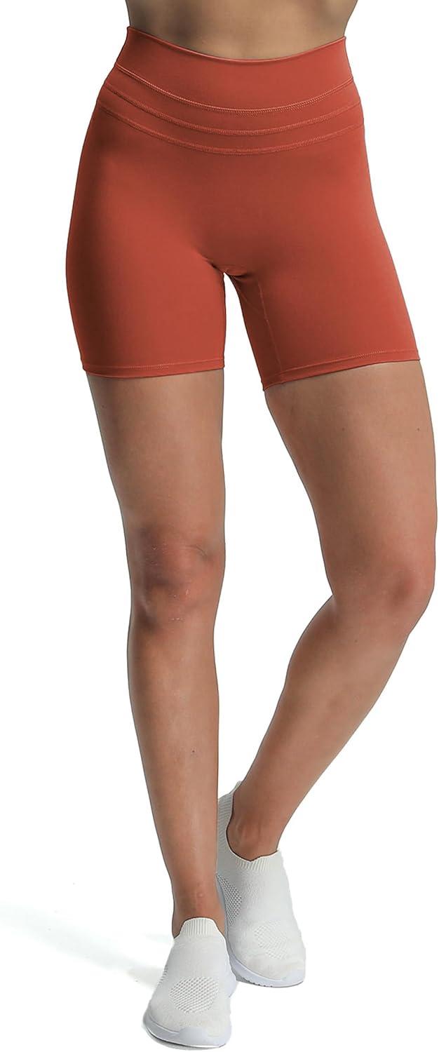 imageAoxjox Luna Workout Biker Shorts for Women Tummy Control High Waisted Exercise Athletic Gym Running Yoga Short 6quotRust Red