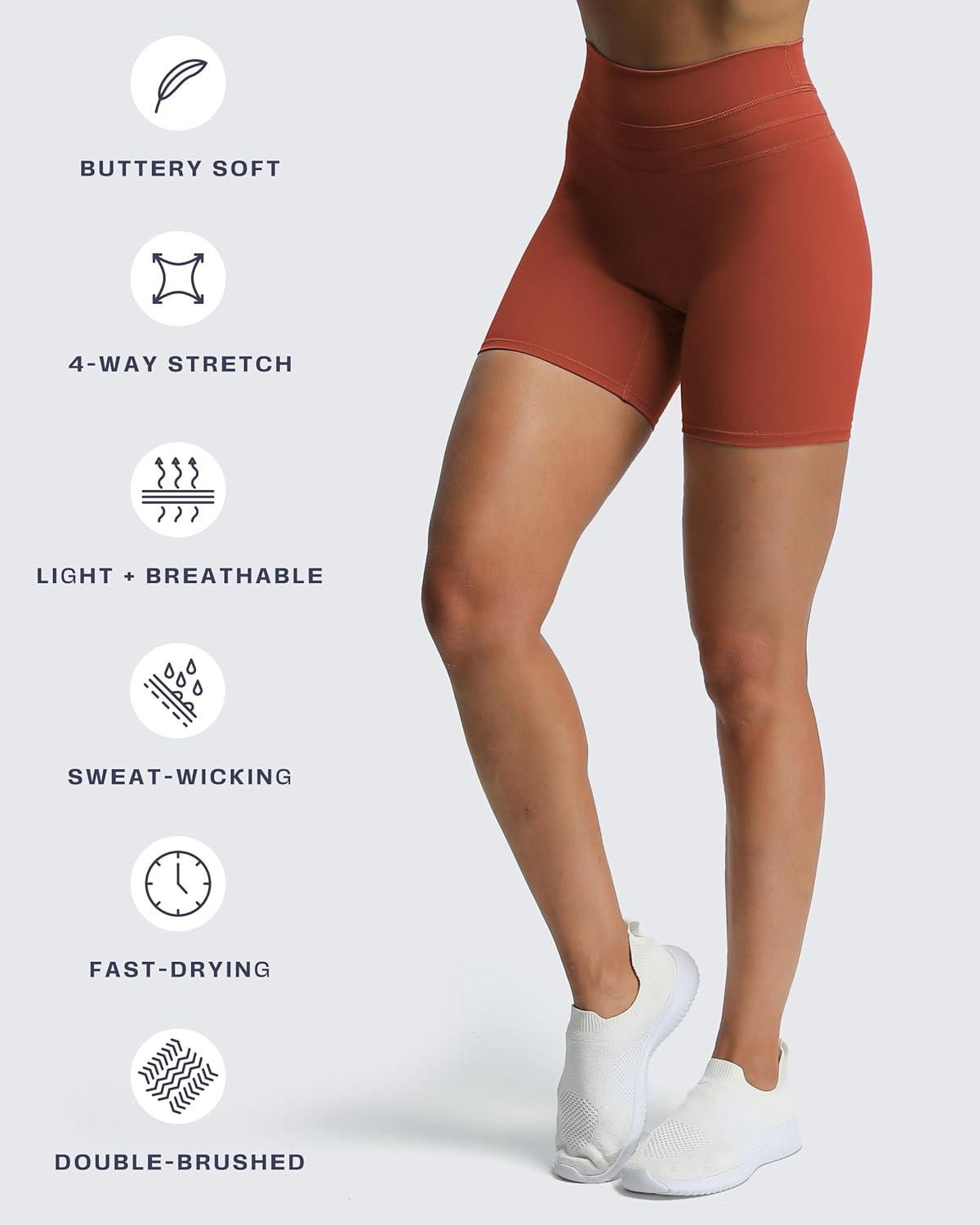 imageAoxjox Luna Workout Biker Shorts for Women Tummy Control High Waisted Exercise Athletic Gym Running Yoga Short 6quotRust Red