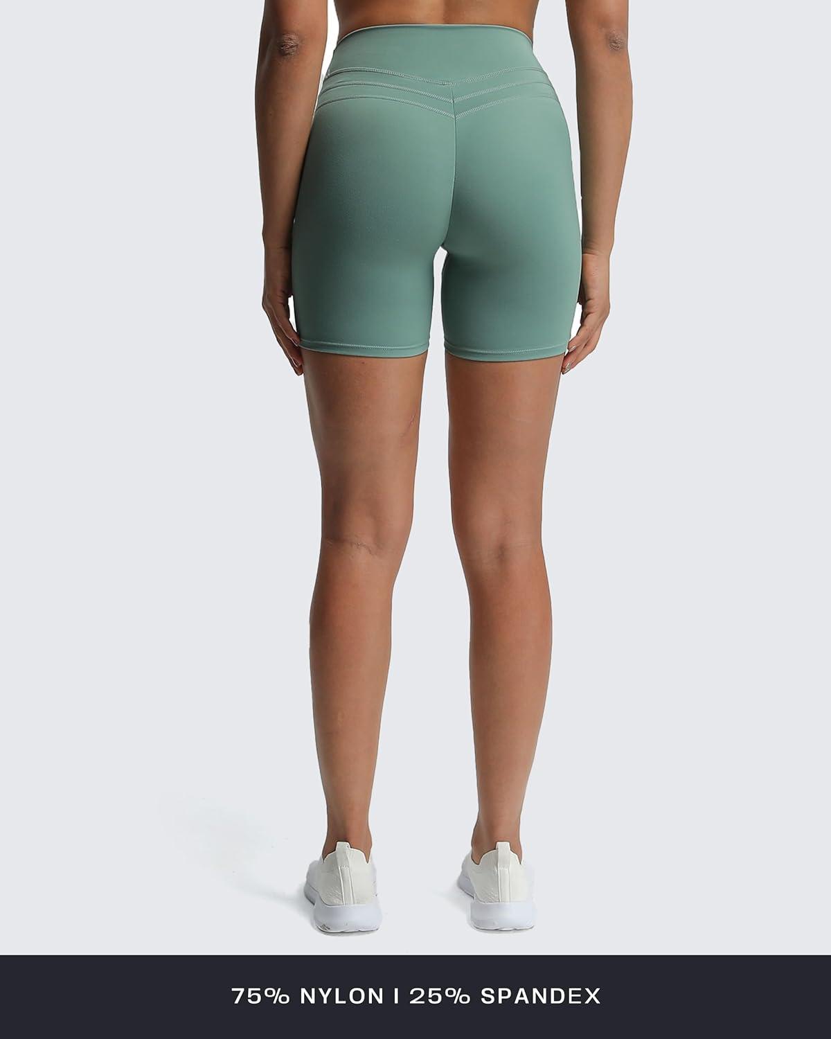 imageAoxjox Luna Workout Biker Shorts for Women Tummy Control High Waisted Exercise Athletic Gym Running Yoga Short 6quotSage Green