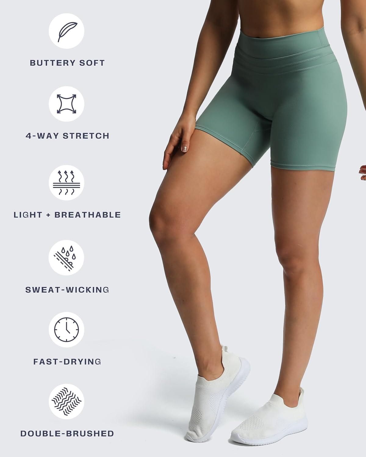 imageAoxjox Luna Workout Biker Shorts for Women Tummy Control High Waisted Exercise Athletic Gym Running Yoga Short 6quotSage Green