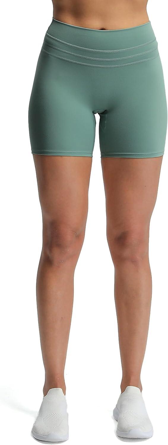 imageAoxjox Luna Workout Biker Shorts for Women Tummy Control High Waisted Exercise Athletic Gym Running Yoga Short 6quotSage Green