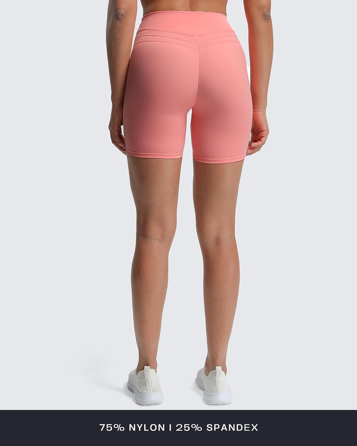 imageAoxjox Luna Workout Biker Shorts for Women Tummy Control High Waisted Exercise Athletic Gym Running Yoga Short 6quotSalmon Rose