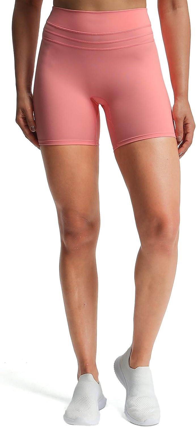 imageAoxjox Luna Workout Biker Shorts for Women Tummy Control High Waisted Exercise Athletic Gym Running Yoga Short 6quotSalmon Rose