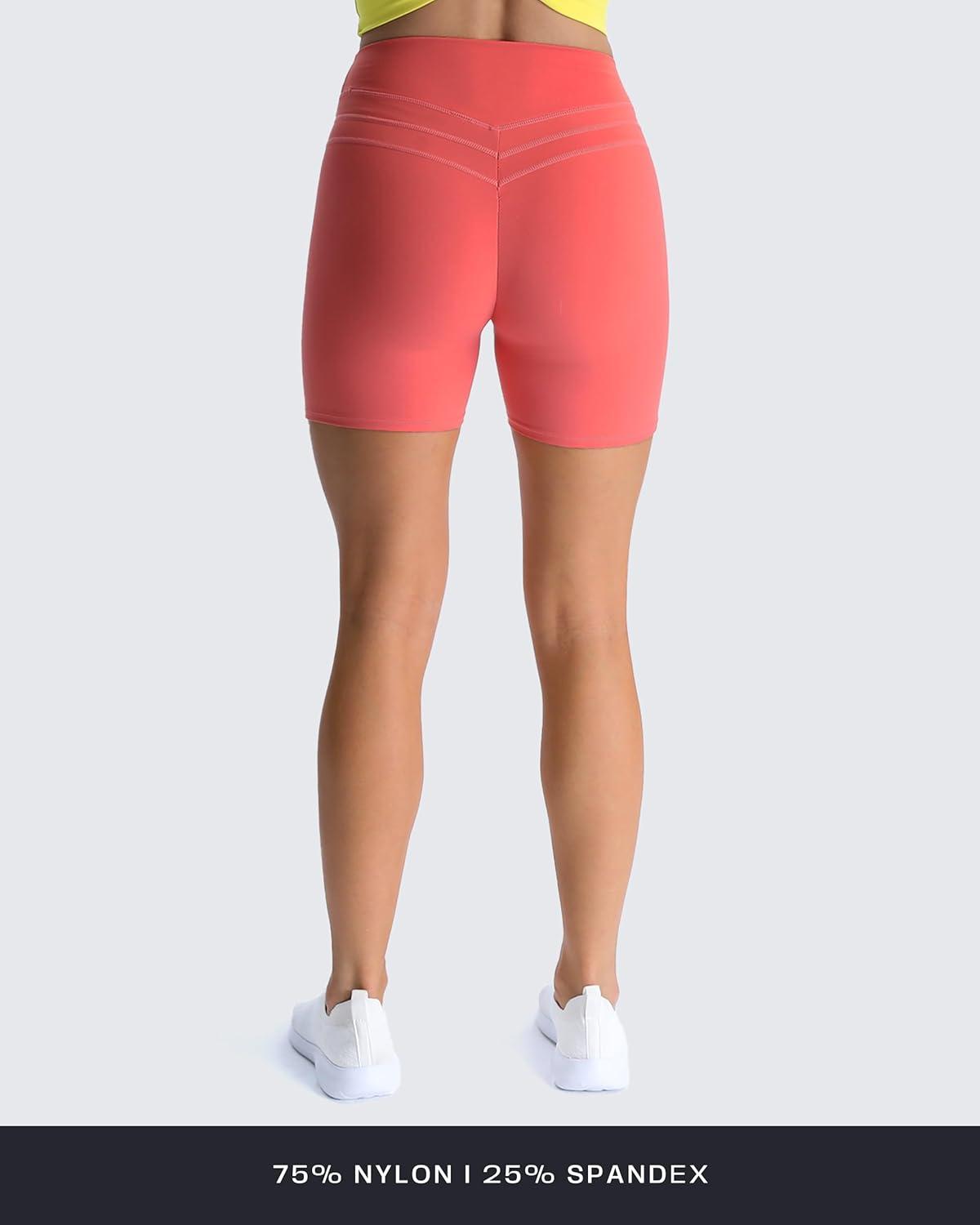 imageAoxjox Luna Workout Biker Shorts for Women Tummy Control High Waisted Exercise Athletic Gym Running Yoga Short 6quotSpiced Coral