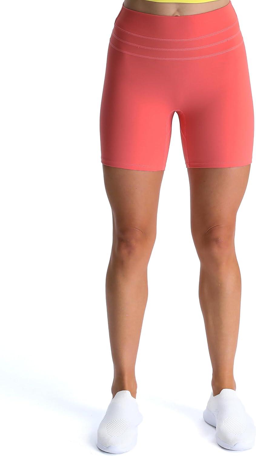 imageAoxjox Luna Workout Biker Shorts for Women Tummy Control High Waisted Exercise Athletic Gym Running Yoga Short 6quotSpiced Coral