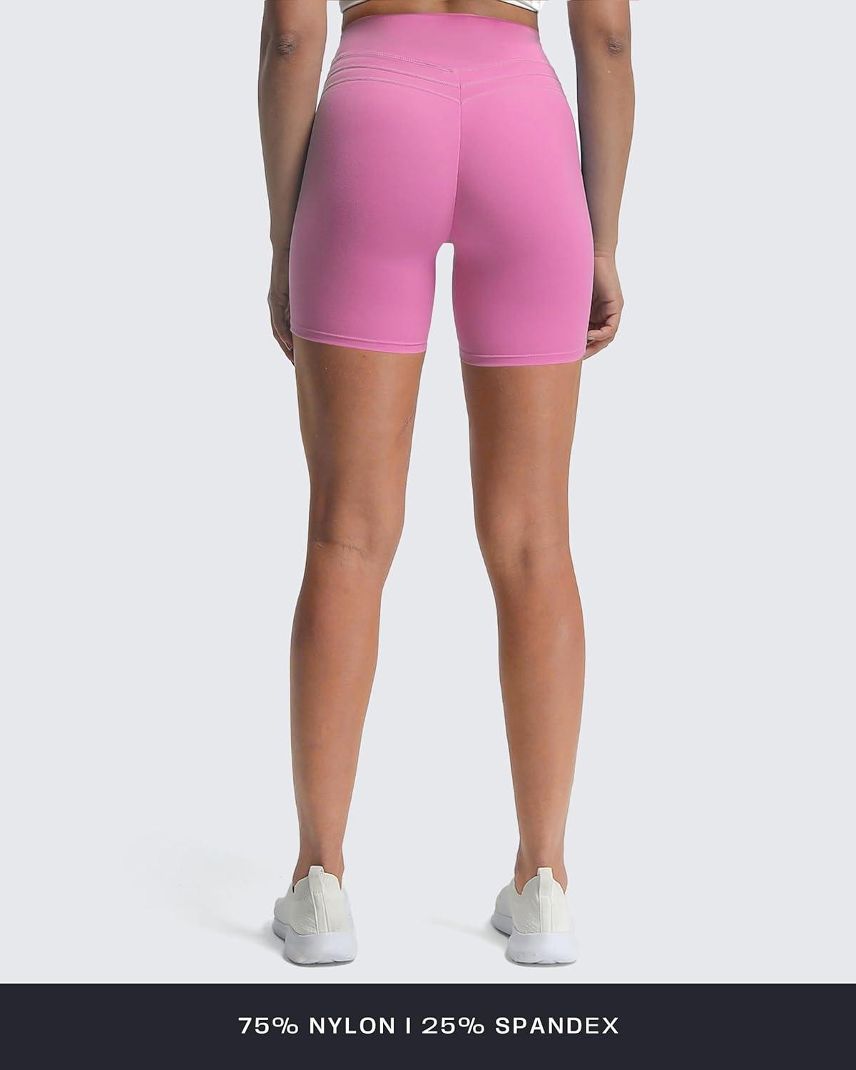 imageAoxjox Luna Workout Biker Shorts for Women Tummy Control High Waisted Exercise Athletic Gym Running Yoga Short 6quotSpring Crocus