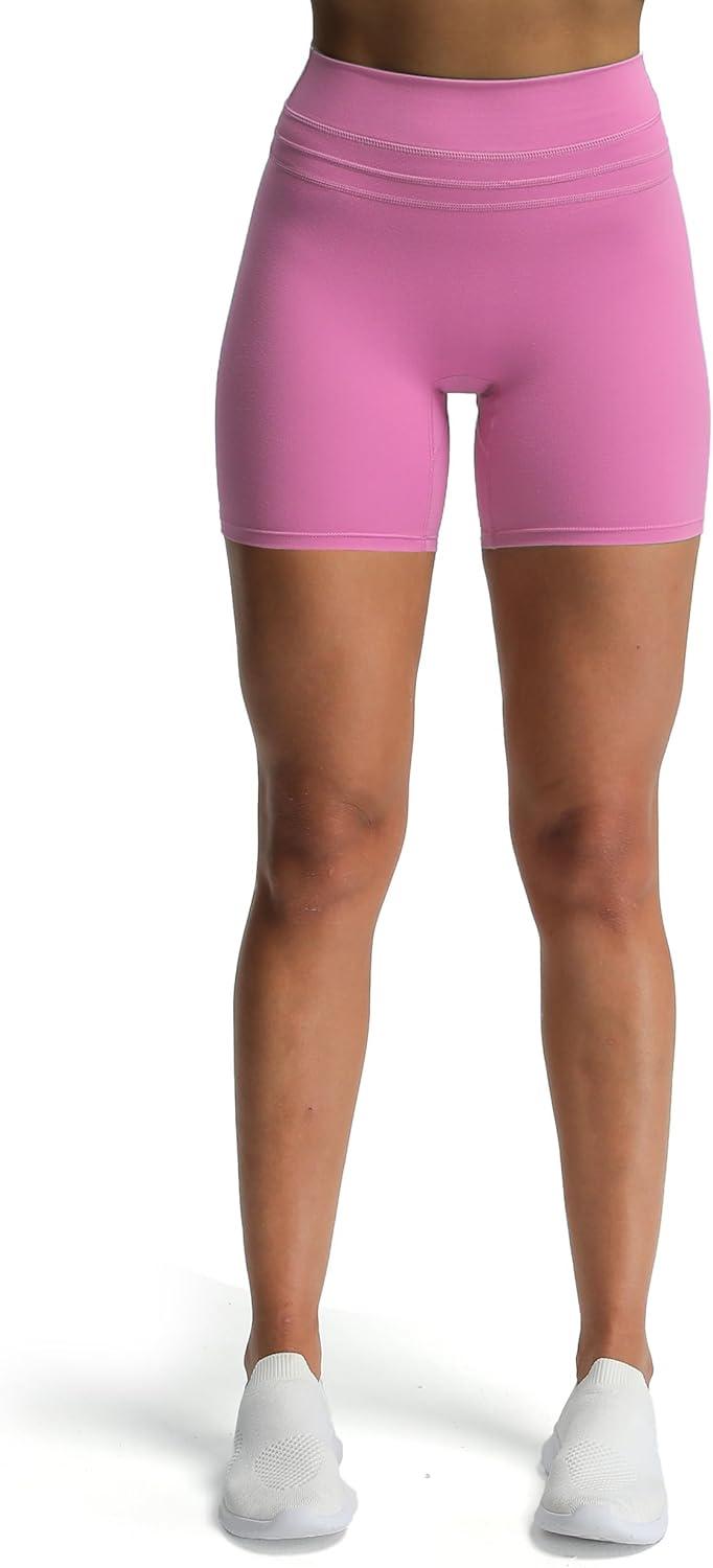 imageAoxjox Luna Workout Biker Shorts for Women Tummy Control High Waisted Exercise Athletic Gym Running Yoga Short 6quotSpring Crocus