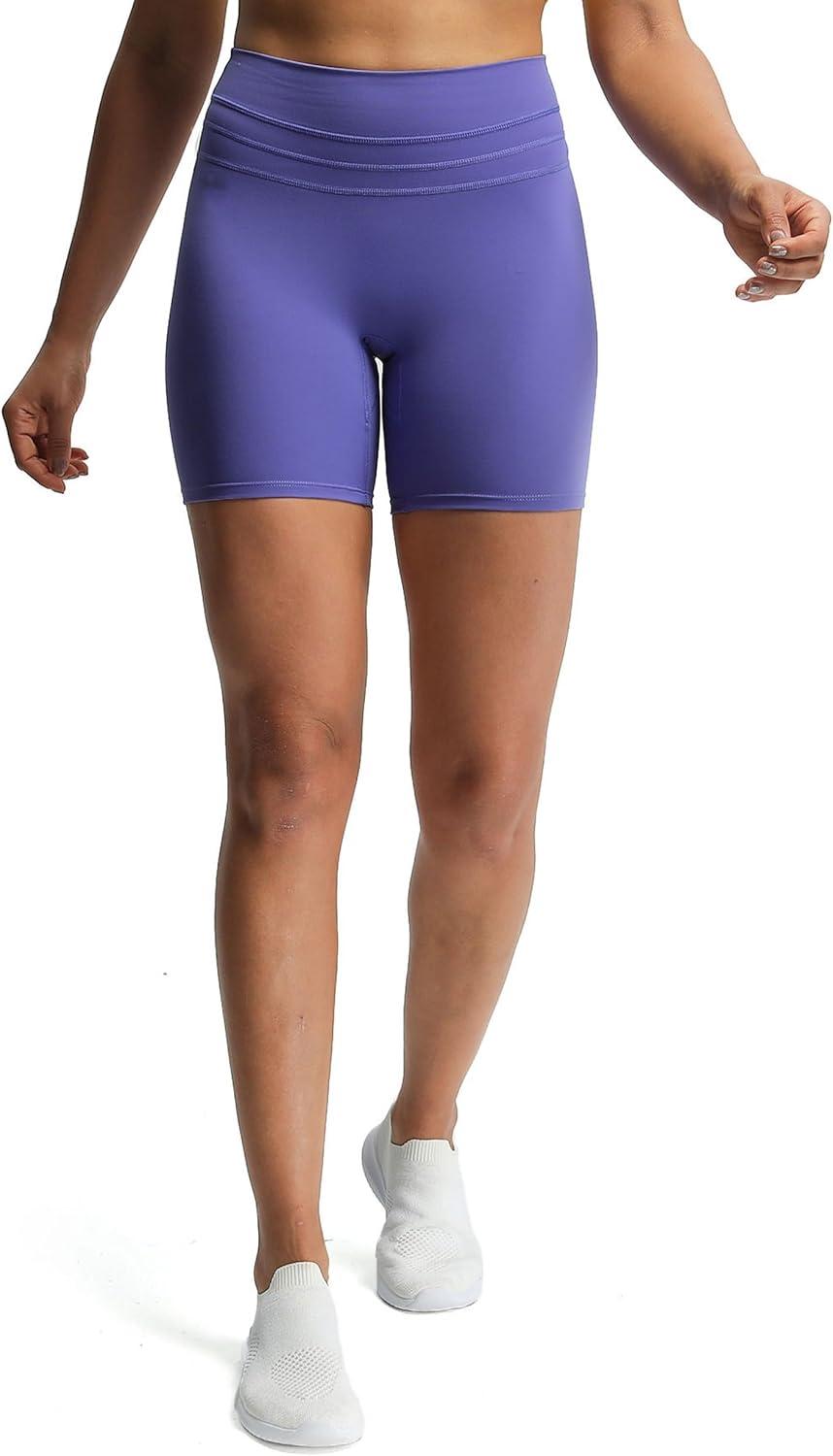 imageAoxjox Luna Workout Biker Shorts for Women Tummy Control High Waisted Exercise Athletic Gym Running Yoga Short 6quotViolet