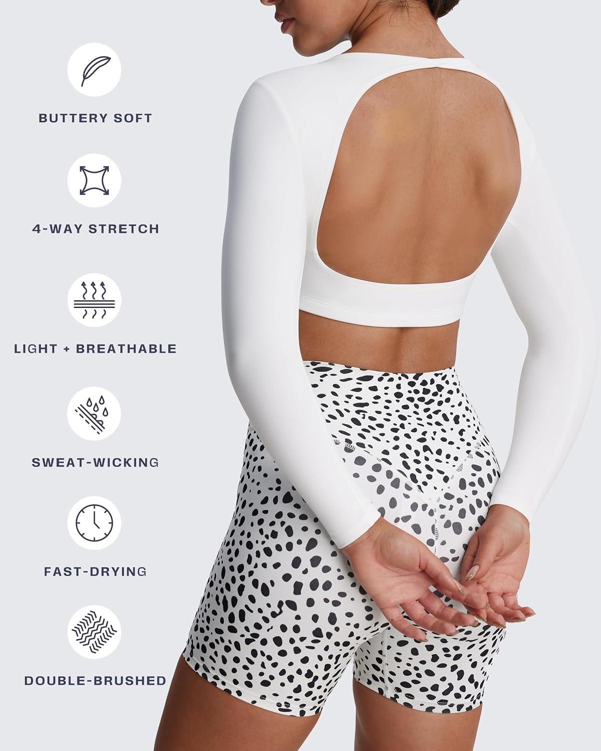 imageAoxjox Workout Long Sleeve Crop Tops for Women Clarissa Backless Gym Cropped T Shirt TopA White