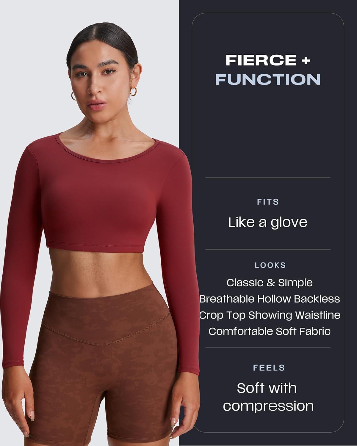 imageAoxjox Workout Long Sleeve Crop Tops for Women Clarissa Backless Gym Cropped T Shirt TopBurgundy Reddish Brown